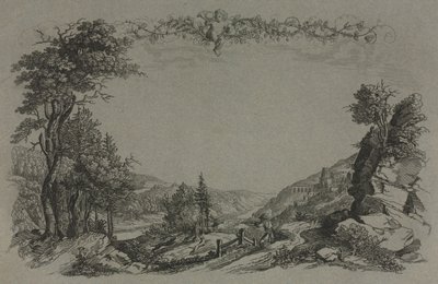 Sex vyer av Heidelbergs slott: Omslag, jaktscen, 1820. av Ernst Fries