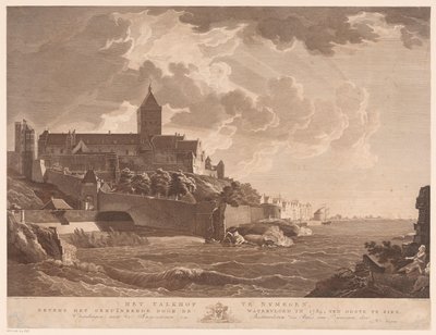 Utsikt över Valkhof i Nijmegen Valkhof i Nijmegen, bredvid den förstörda av översvämningen 1784, i öster (titel på objekt) av Ernst Karl Gottlieb Thelott