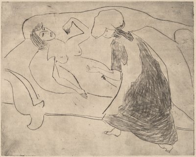 Girl, with Another Rubbing Her Belly, 1910. av Ernst Ludwig Kirchner