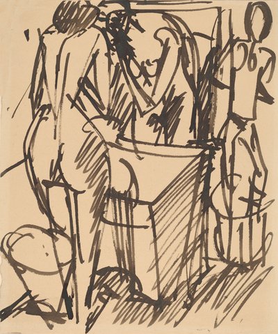 Naken med en spegel, stående framför ett tvättställ, 1908-1910. av Ernst Ludwig Kirchner