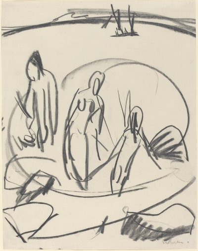 Tre badande i havet, ca. 1914. av Ernst Ludwig Kirchner