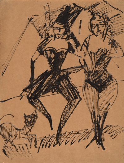 Två dansare med en katt, 1913. av Ernst Ludwig Kirchner