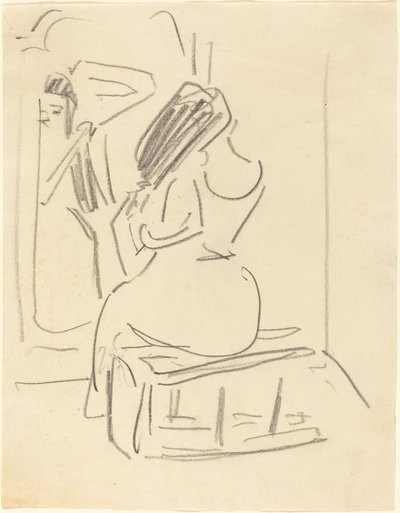 En kvinna som kammar sitt hår framför en spegel av Ernst Ludwig Kirchner