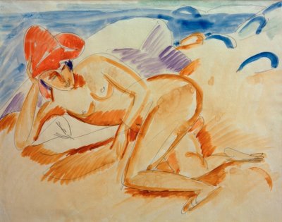 Naken med röd hatt av Ernst Ludwig Kirchner