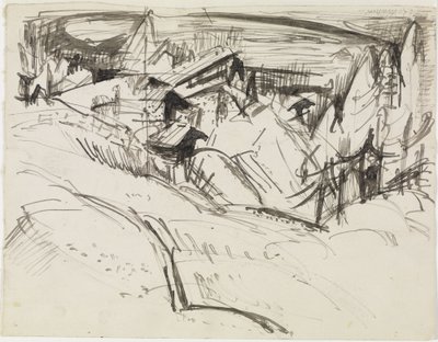Alp med stugor och granar av Ernst Ludwig Kirchner