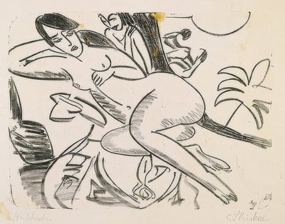 Naken som ligger på en filt. 1911 av Ernst Ludwig Kirchner