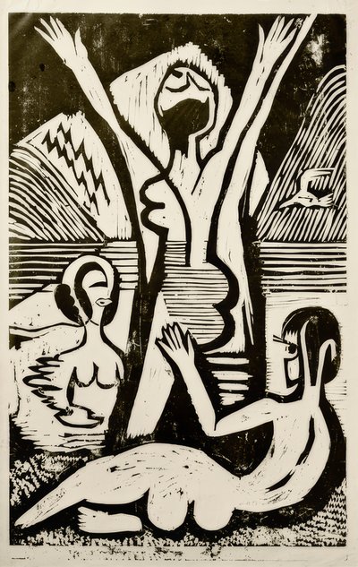 Badande vid sjön av Ernst Ludwig Kirchner