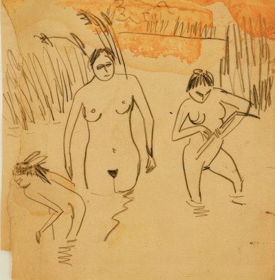 Badande vid Moritzburg-dammarna (Fränzi till vänster) av Ernst Ludwig Kirchner