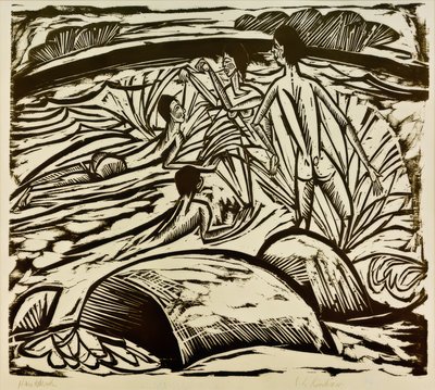 Badande, som stänker sig av Ernst Ludwig Kirchner