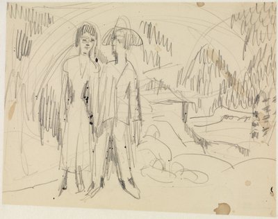 Bondepar framför bergslandskap av Ernst Ludwig Kirchner