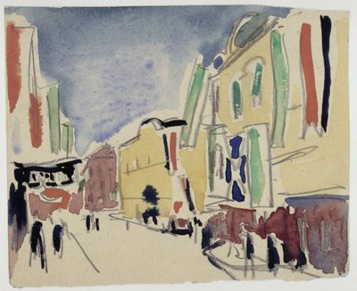 Hus med flaggor på Schloßstraße i Dresden av Ernst Ludwig Kirchner