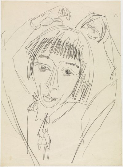 Bröstbild av Gerda med uppsträckta armar av Ernst Ludwig Kirchner
