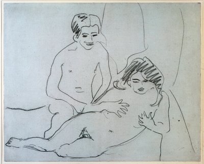 Par Ett nakent par som ligger på en säng - teckning av Ernst Ludwig Kirchner (1880-1938) New York, Museum of Modern Art av Ernst Ludwig Kirchner