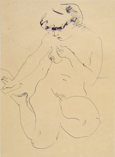 Hukad naken (penna och pensel på papper) av Ernst Ludwig Kirchner