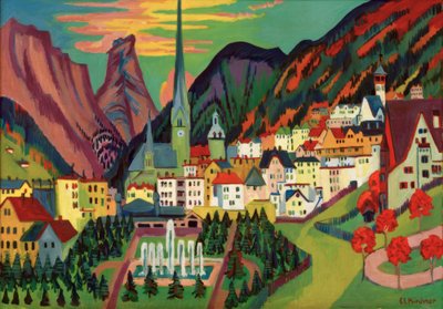 Davos med kyrkan. Davos på sommaren av Ernst Ludwig Kirchner