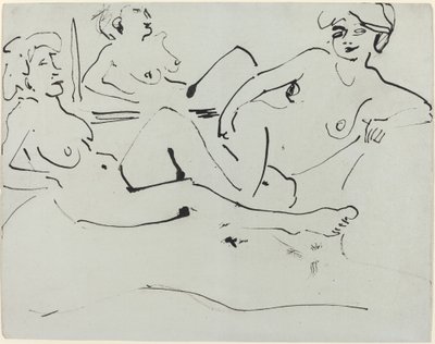 Dodo och en äldre kvinna som lutar sig framför en spegel av Ernst Ludwig Kirchner