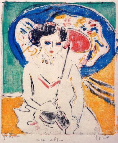 Dodo med ett japanskt paraply av Ernst Ludwig Kirchner