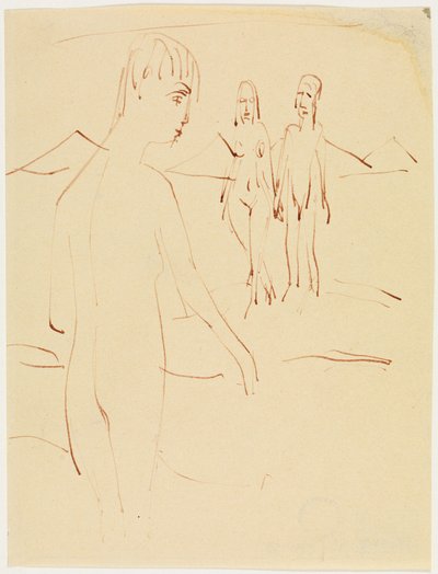 Tre stående figurer utomhus av Ernst Ludwig Kirchner