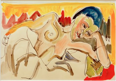 E.L. Kirchner, liggande kvinna med blottad överkropp av Ernst Ludwig Kirchner