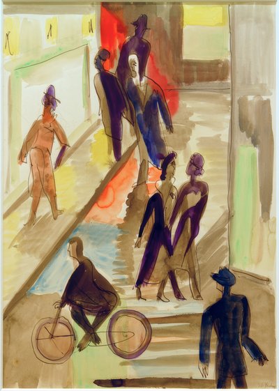 E.L. Kirchner, gatubild med en cykel av Ernst Ludwig Kirchner