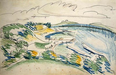 Fehmarn Coast nära Wulfen (penna och vaxkrita på papper) av Ernst Ludwig Kirchner