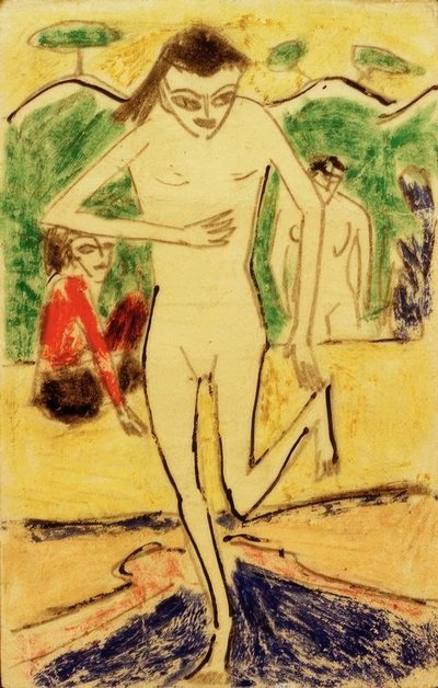 Fränzi framför väggen av Ernst Ludwig Kirchner
