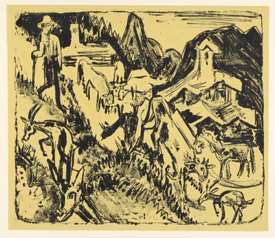 Getherde med sin flock i bergen av Ernst Ludwig Kirchner