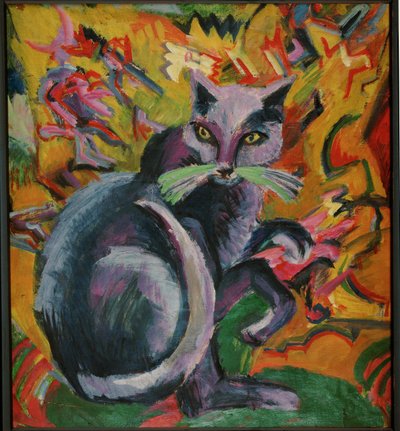 Grå hankatt på en kudde (målning på duk) av Ernst Ludwig Kirchner