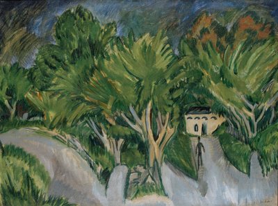 Hus under träd (Fehmarn) av Ernst Ludwig Kirchner