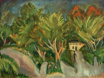 Hus under träd (Fehmarn) av Ernst Ludwig Kirchner