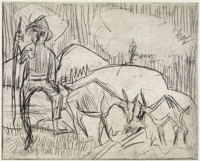 Herde med getter/Bergssluttning med människor och getter av Ernst Ludwig Kirchner