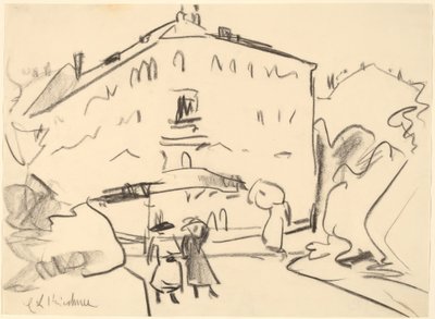 Hus i Dresden med människor som promenerar av Ernst Ludwig Kirchner