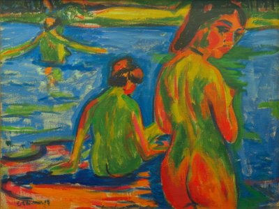 Flickor som badar i sjön av Ernst Ludwig Kirchner