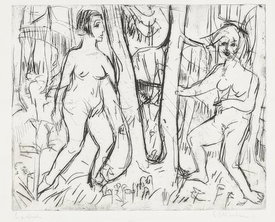 Flickor som leker i skogen. 1923 av Ernst Ludwig Kirchner