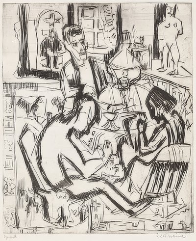 Interiör med människor. 1923 av Ernst Ludwig Kirchner