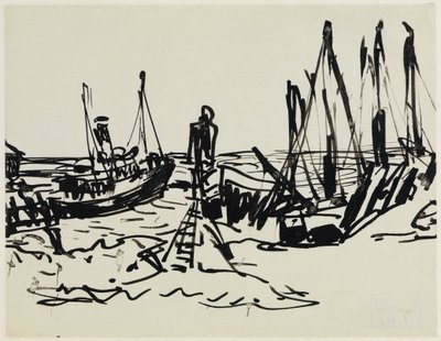 Kustångare och båtar som ligger för ankar (Fehmarn) av Ernst Ludwig Kirchner
