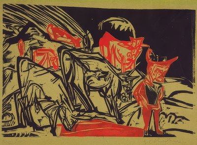 Flock kor med herde. 1919 av Ernst Ludwig Kirchner