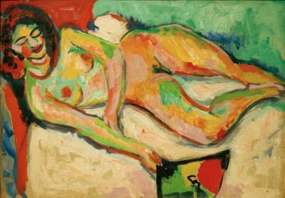 Ligger naken med en fläkt av Ernst Ludwig Kirchner