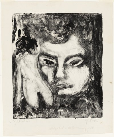 Människohuvud med nakenbild av Ernst Ludwig Kirchner