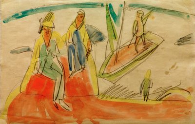 Människor och båt på stranden av Ernst Ludwig Kirchner