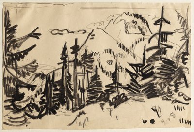 Bergslandskap med granar av Ernst Ludwig Kirchner