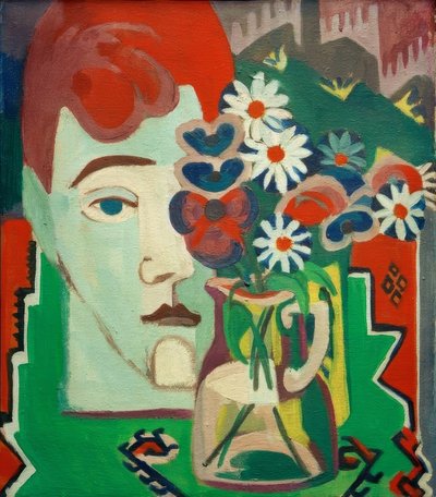 Mullers huvud med blommor av Ernst Ludwig Kirchner