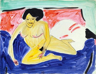 Naken sittande på en divan (Sittande naken på Divan). Verk av Ernst Ludwig Kirchner (1880-1938), akvarell och tusch på papper av Ernst Ludwig Kirchner