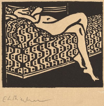 Naken flicka som ligger på en soffa av Ernst Ludwig Kirchner