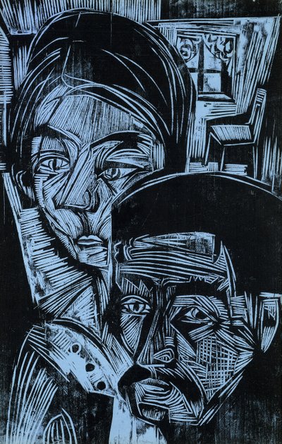 Bondepar i stugan, 1919 av Ernst Ludwig Kirchner