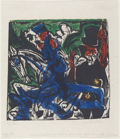 Peter Schlemihls underbara berättelse: Schlemihl möter den lilla grå mannen på vägen av Ernst Ludwig Kirchner