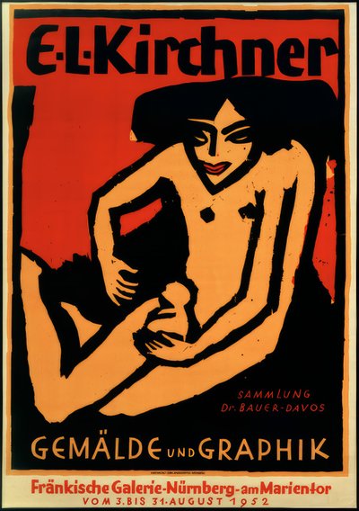Affisch för utställningen E.L.K., Fränkische Galerie, Nürnberg, 1952 av Ernst Ludwig Kirchner
