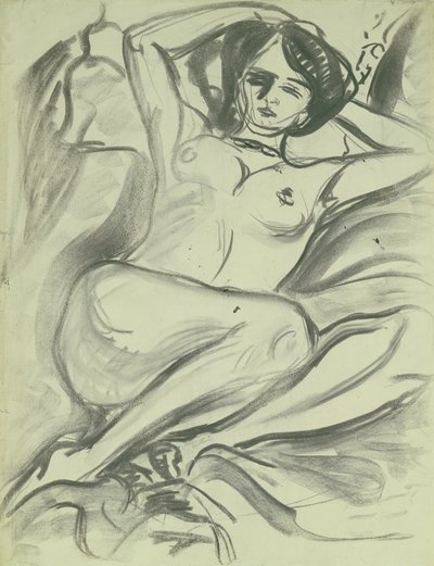 Liggande naken (Isabella), 1906 (kol på papper) av Ernst Ludwig Kirchner