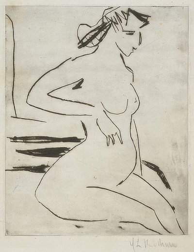 Gravid naken kvinna, sittande. 1909 av Ernst Ludwig Kirchner