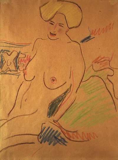 Sittande naken, ca 1907 (kritor på papper) av Ernst Ludwig Kirchner